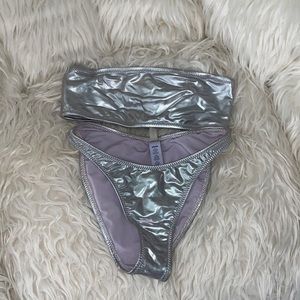 Skims Metallic Bandeau and Cheeky bottoms Set xxs